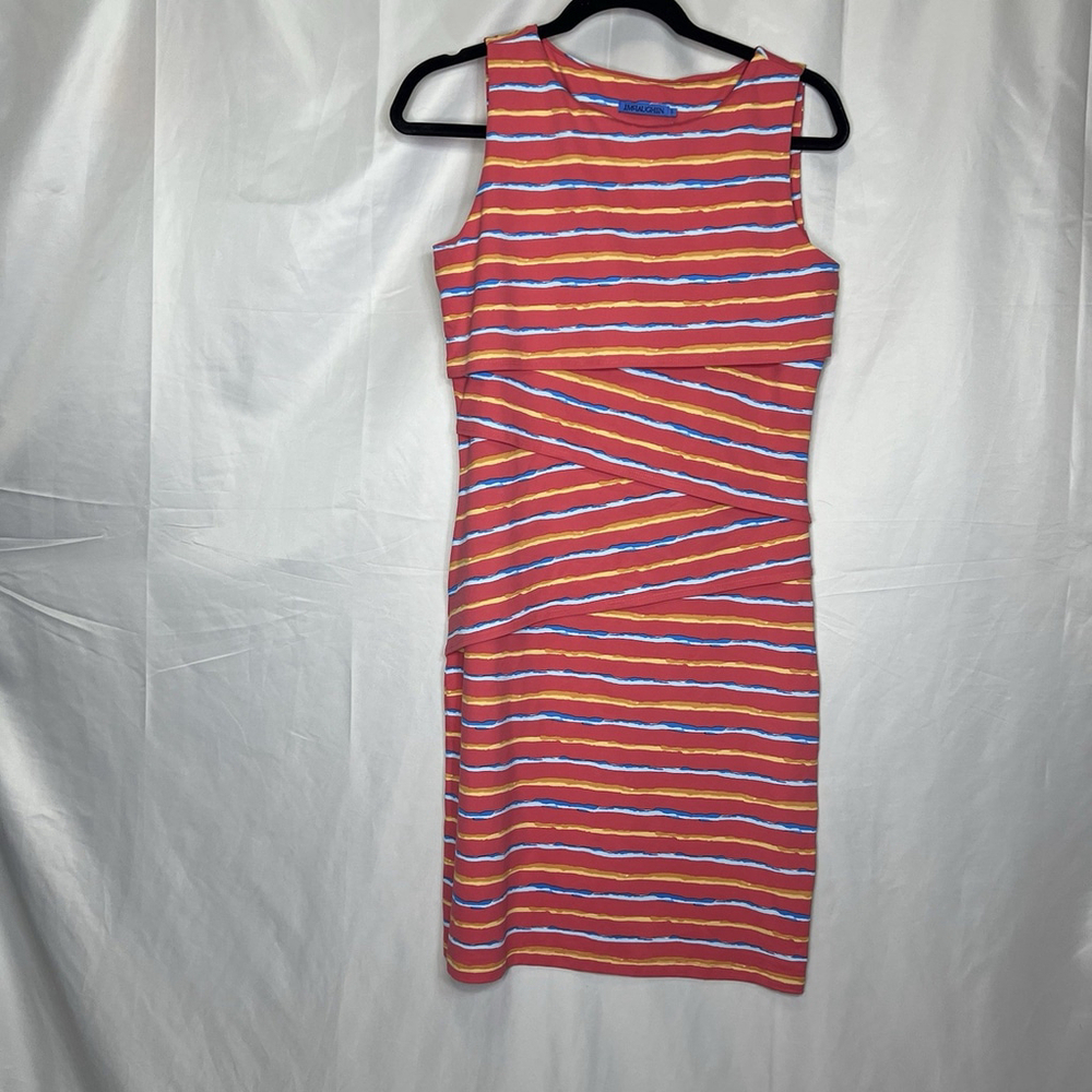 J McLaughlin Women’s Dress S Sleeveless Nicola Coral Orange Watercolor Tiered